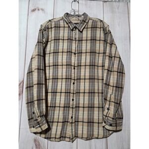 Pacsun Flannel Long Sleeve Button Up Shirt Men's Size‎ L Beige Plaid Casual